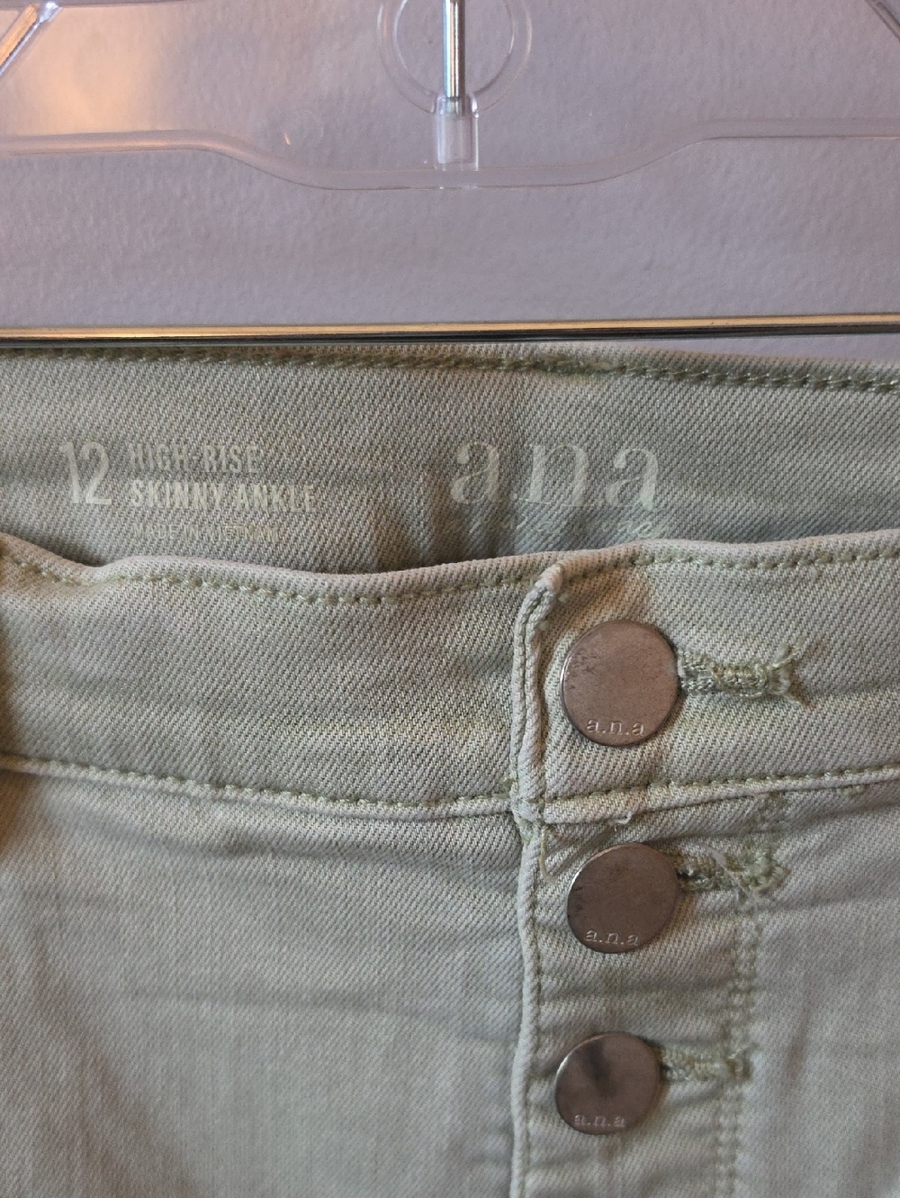 a.n.a Sage Green Skinny Ankle Jeans with Button-Fly - Picture 3 of 5